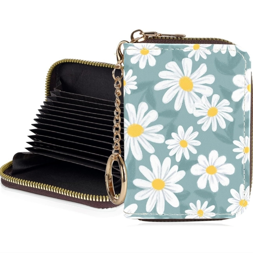 Floral Card Holder Wallet with Daisies